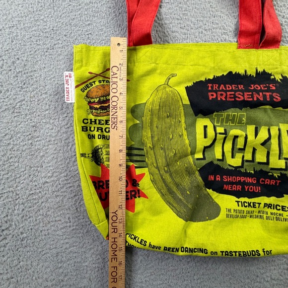 Trader Joes Pickle In A Jar Reusable Canvas Tote Bag Green Handles Made in USA - Picture 7 of 10